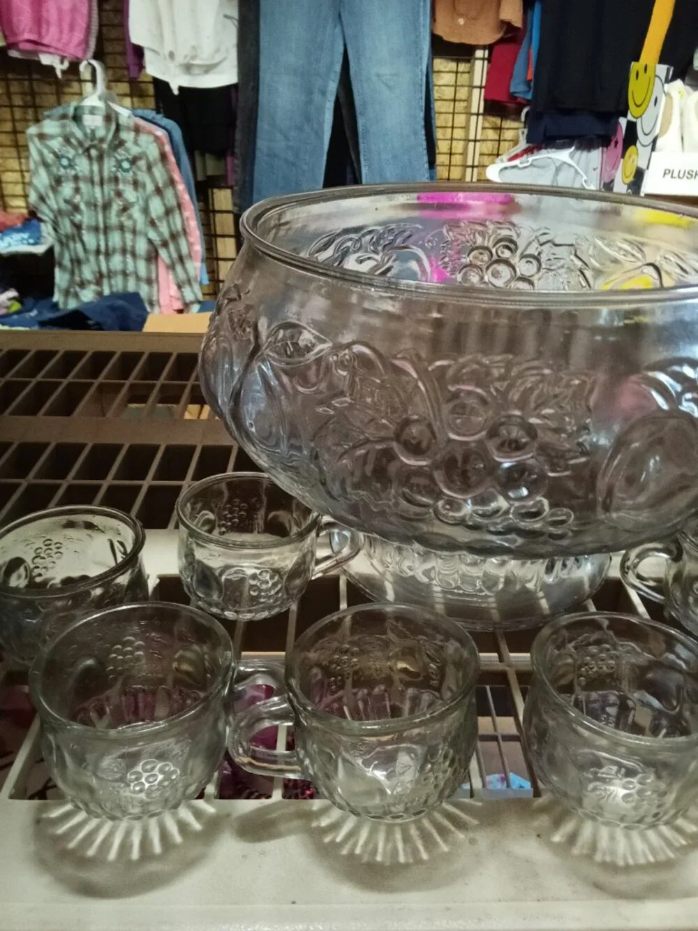 Vintage Glass Punch Bowl Set with 8 Cups - 25% Off When You Bundle 5+ Items